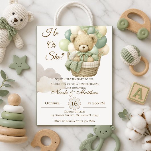 Er oder Sie Teddybär mit Ballons Geschlechtsenthül Einladung