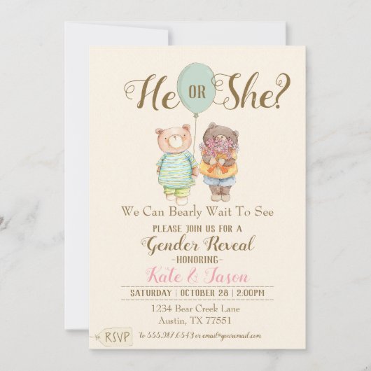 Er oder sie tragen Geschlecht offenbart Niedliche Einladung (Vorderseite)