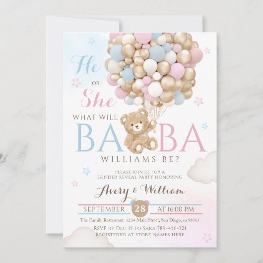 Er oder sie warten kurz auf das Geschlecht und zei Einladung (Vorderseite)