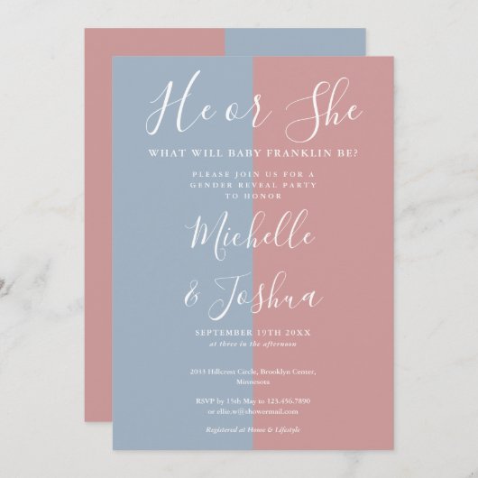 Er oder sie, was das Party der Geschlechter sein w Einladung (Vorne/Hinten)