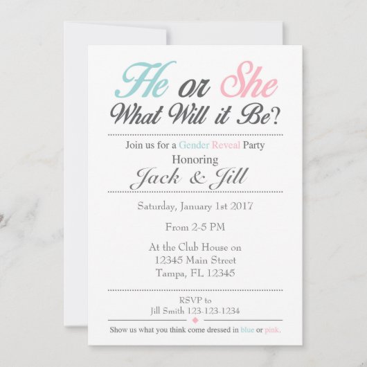 Er oder sie, was es sein wird, offensichtliche Par Einladung (Vorderseite)