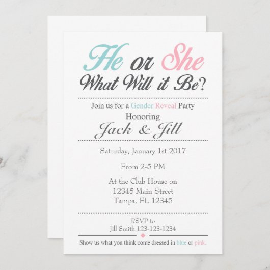 Er oder sie, was es sein wird, offensichtliche Par Einladung (Vorne/Hinten)