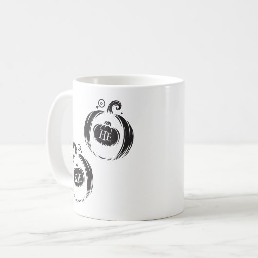 Er oder sie, was unser kleiner Kürbis sein wird Kaffeetasse (Vorderseite Links)