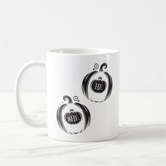 Er oder sie, was unser kleiner Kürbis sein wird Kaffeetasse (Links)