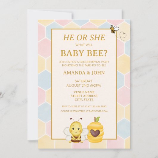 ER ODER SIE, Was wird Baby Bee Geschlecht Enthüllu Einladung (Vorderseite)