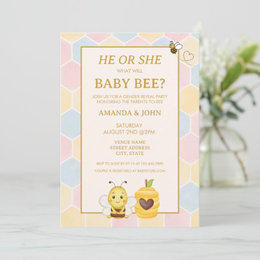 ER ODER SIE, Was wird Baby Bee Geschlecht Enthüllu Einladung (Stehend Vorderseite)