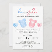 Er oder sie, was wird Baby Blue Pink Minimal Niedl Einladung (Vorderseite)