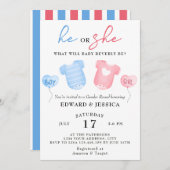 Er oder sie, was wird Baby Blue Pink Minimal Niedl Einladung (Vorne/Hinten)