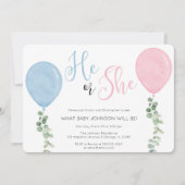 Er oder Sie Watercolor Ballon Geschlecht offenbare Einladung (Vorderseite)