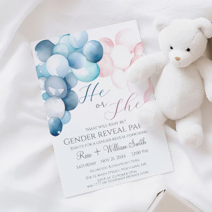 Er oder sie Watercolor Blue and Pink Gender Reveal Einladung