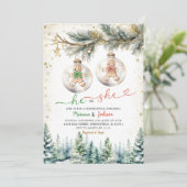 Er oder sie Weihnachten Baubles Gender Reveal Urla Einladung (Stehend Vorderseite)
