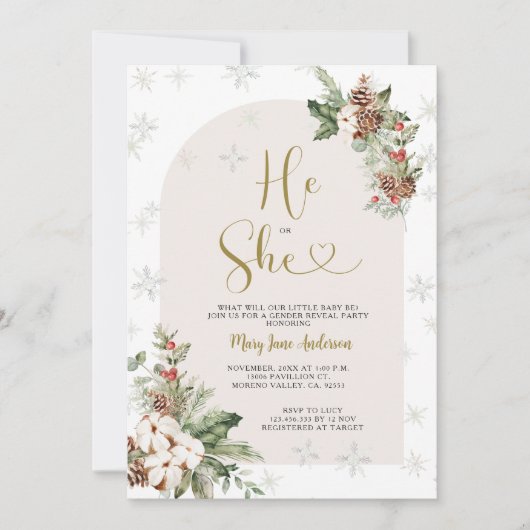 Er oder sie Weihnachts-Blumengeschlechtsdarstellun Einladung (Vorderseite)