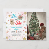 Er oder sie Weihnachtsgeschlecht offenbaren Baby-D Einladung (Vorderseite)