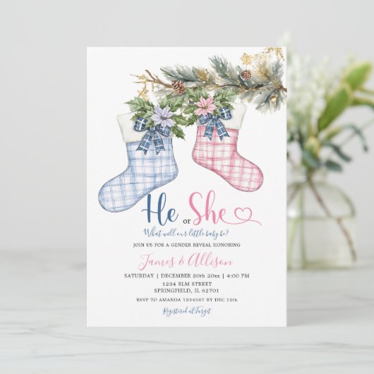 Er oder sie Weihnachtsgeschlechtsdarstellung Einladung (Stehend Vorderseite)