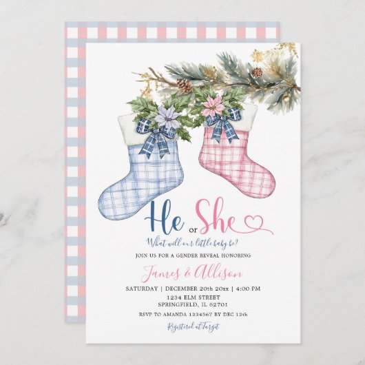 Er oder sie Weihnachtsgeschlechtsdarstellung Einladung (Vorne/Hinten)