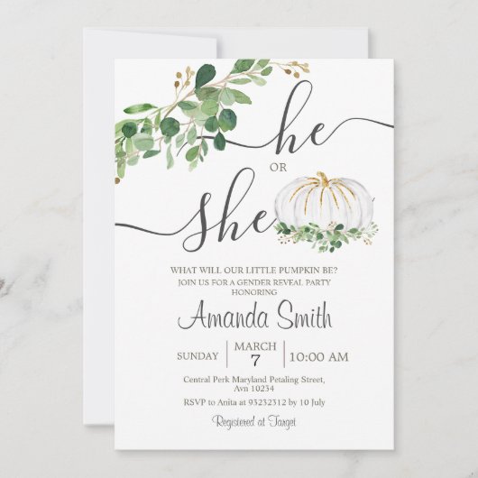 Er oder sie weiß Pumpkin Gender-Offenbarung Einladung (Vorderseite)