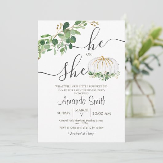 Er oder sie weiß Pumpkin Gender-Offenbarung Einladung (Stehend Vorderseite)