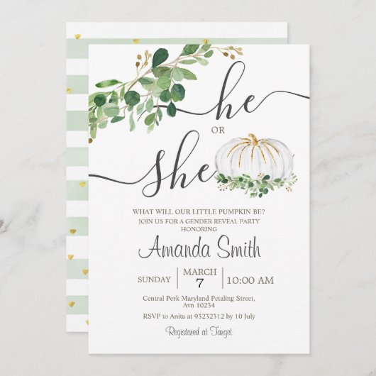 Er oder sie weiß Pumpkin Gender-Offenbarung Einladung (Vorne/Hinten)