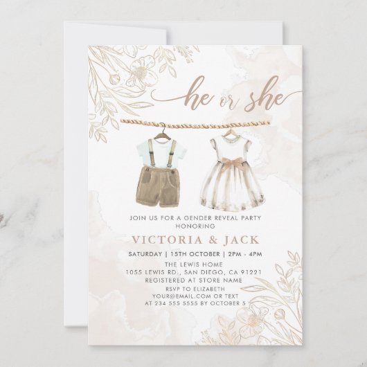 Er oder sie Wildblume Baby Bekleidung Gender Revea Einladung (Vorderseite)