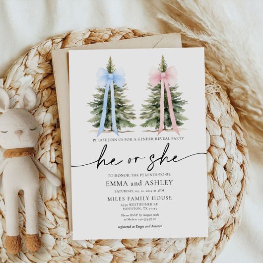 Er oder sie Winter Bow Gender Offenlegung Einladun Einladung