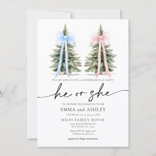 Er oder sie Winter Bow Gender Offenlegung Einladun Einladung (Vorderseite)