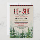 Er oder sie Winter Lumberjack Forest Gender Reveal Einladung (Vorderseite)