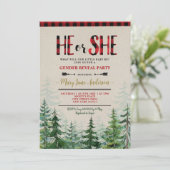 Er oder sie Winter Lumberjack Forest Gender Reveal Einladung (Stehend Vorderseite)