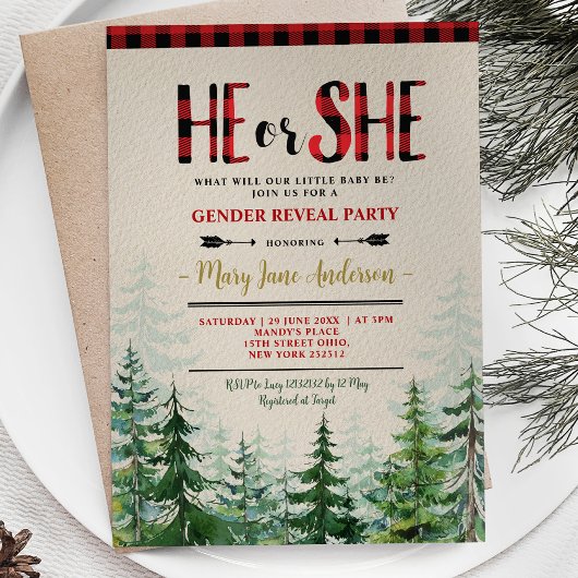 Er oder sie Winter Lumberjack Forest Gender Reveal Einladung
