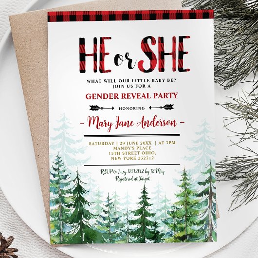 Er oder sie Winter Lumberjack Forest Gender Reveal Einladung
