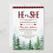 Er oder sie Winter Lumberjack Forest Gender Reveal Einladung (Vorderseite)