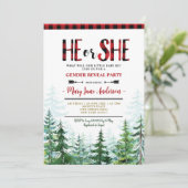 Er oder sie Winter Lumberjack Forest Gender Reveal Einladung (Stehend Vorderseite)