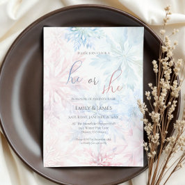 Er oder sie Winter Pink Blue Snowflake Gender Part Einladung