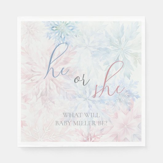 Er oder sie Winter Pink Blue Snowflake Serviette (Vorderseite)