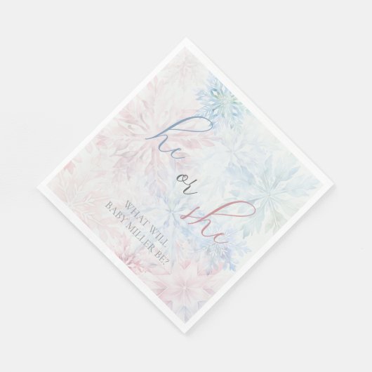 Er oder sie Winter Pink Blue Snowflake Serviette (Ecke)