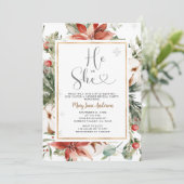 Er oder sie Winter Weihnachts-Blumengeschlechtsdar Einladung (Stehend Vorderseite)