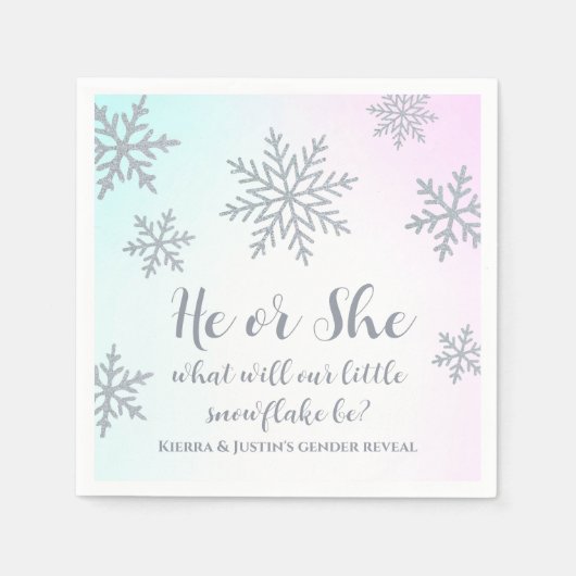 Er oder sie Winter Wonderland Gender Reveal Party Serviette (Vorderseite)