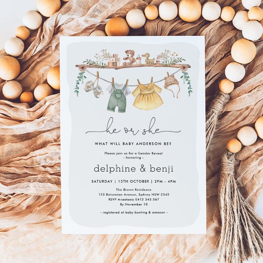 Er oder sie zeigen eine moderne Boho-Gender-Dusche Einladung