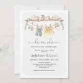 Er oder sie zeigen eine moderne Boho-Gender-Dusche Einladung (Vorderseite)