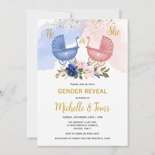 Er oder sie zeigen Party Einladung über Geschlecht (Vorderseite)