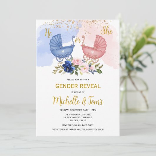 Er oder sie zeigen Party Einladung über Geschlecht (Stehend Vorderseite)