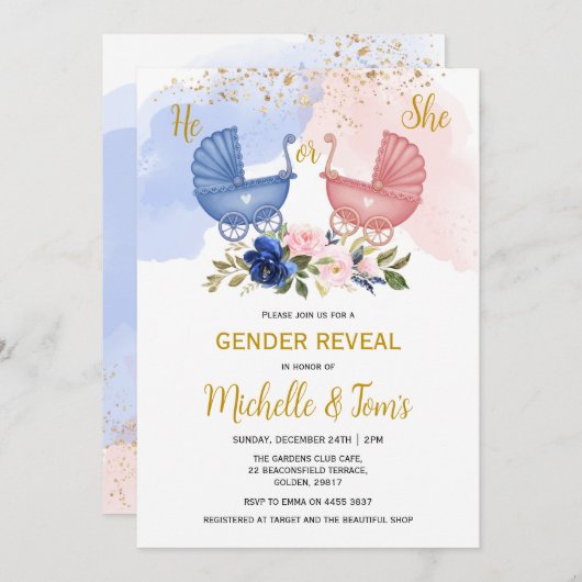 Er oder sie zeigen Party Einladung über Geschlecht (Vorne/Hinten)