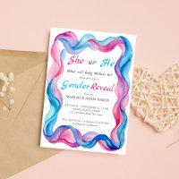 Er oder sie zeigen rosa und blau-gewellte Farbband