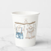 Er oder sie zeigt die Gender-Bekleidung Pappbecher (Vorderseite)