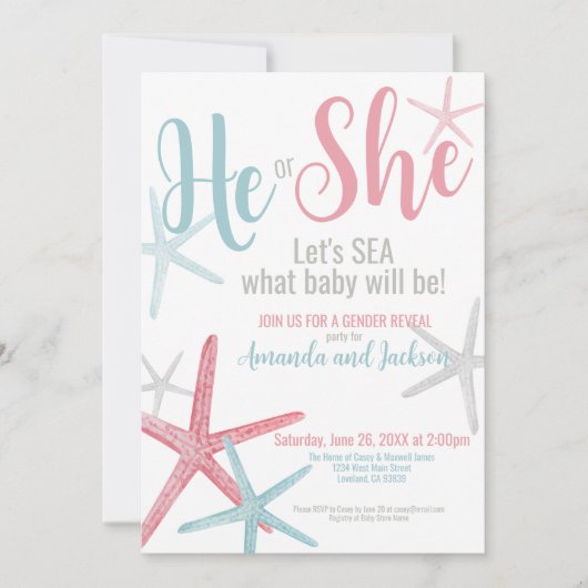 Er pink Blue Summer Gender Reveal Einladung (Vorderseite)