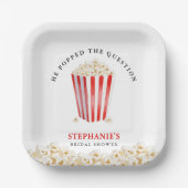 Er Poppte das Frage-Brautparty Popcorn Pappteller (Vorderseite)