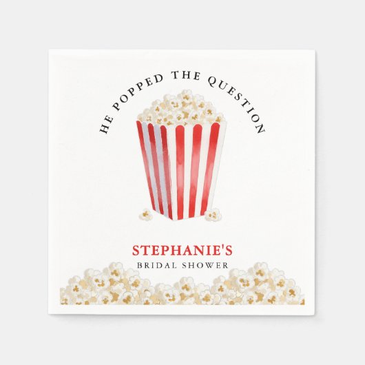 Er Poppte das Frage-Brautparty Popcorn Serviette (Vorderseite)