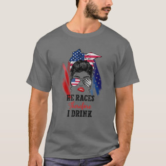Er rennt daher trinke ich lustige Messy Bun Hair 4 T-Shirt