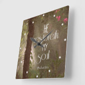Er restoreth mein Soul-Bibel-Vers Quadratische Wanduhr (Winkel)