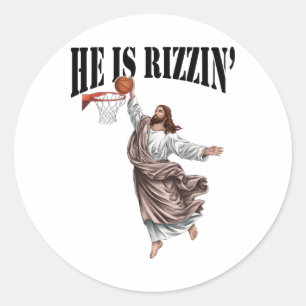Er rizzin Jesus Basketball Christlich Ostern Jes Runder Aufkleber