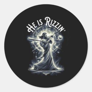 Er rizzin Jesus spielen Baseball Fun Sport Riz Runder Aufkleber